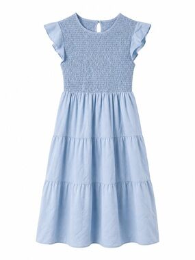 Womens Light Blue Smocked Tiered Dress